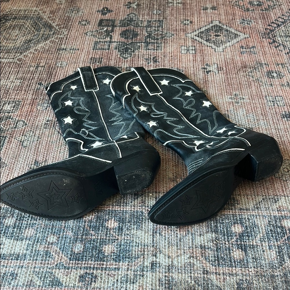 Zara Black and White Western Boots